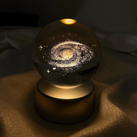 Toz Bulutu Kristal Cam Küre Renk Değiştiren LED Işıklı Gece Lambası Dekoratif Hediyelik Galaxy Samanyolu