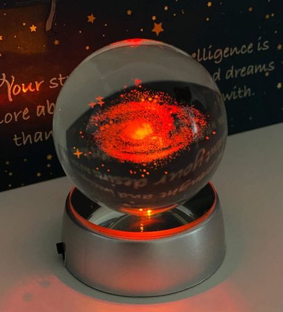 Toz Bulutu Kristal Cam Küre Renk Değiştiren LED Işıklı Gece Lambası Dekoratif Hediyelik Galaxy Samanyolu