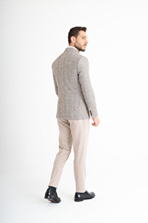 Kare Desenli Yelekli Takım Elbise 50