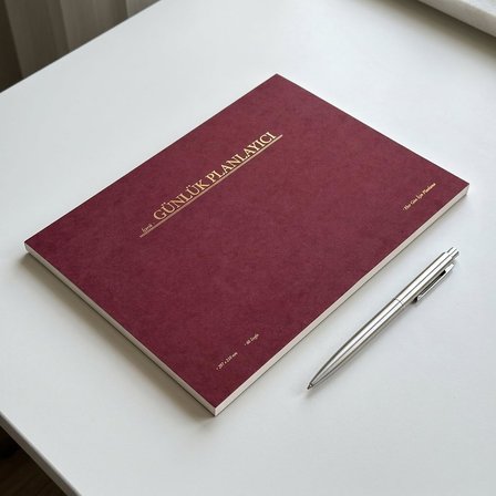 /Paperto. Tarihsiz Günlük Planlayıcı, 29,7 × 21 cm, 60 Yaprak, 110 gr Ivory Kağıt, Bordo Kapak, Günlük Plan Defteri (Türkçe)