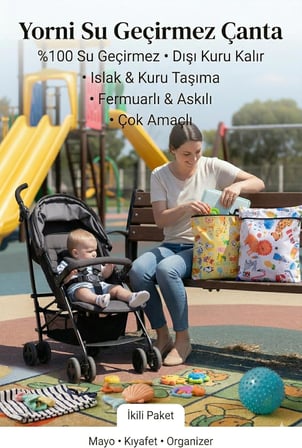 2 Adet Sıvı Geçirmeyen Çok Amaçlı Çanta, 30 x 35 cm Jungle ve 37 x 30 cm Summer Desen, Yıkanabilir, Ekonomik Set