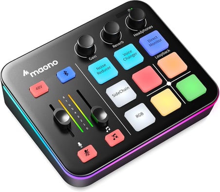 MAONO Oyun Ses Mikseri, Pro-preamp ile Ses Arayüzü, RGB, Bluetooth, Canlı Yayın için 48V Phantom Power, Podcasting, İçerik Oluşturma, Oyun MaonoCaster G1 NEO (SİYAH)