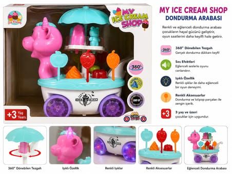 Unicorn Dondurma Arabası – Işıklı ve Sesli