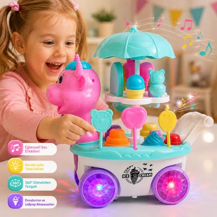 Unicorn Dondurma Arabası – Işıklı ve Sesli
