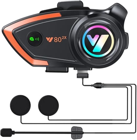 Yeni Model Y80-2X Motosiklet İntercom 2 Kişilik Bağlantı RGB Işıklı Bluetooth Kulaklık Seti