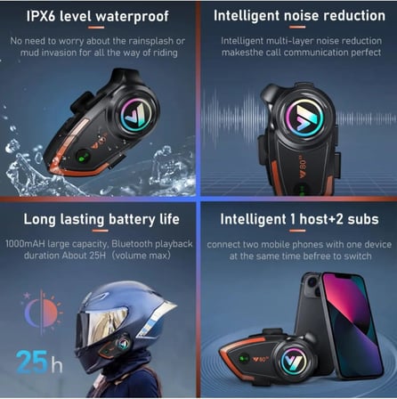 Yeni Model Y80-2X Motosiklet İntercom 2 Kişilik Bağlantı RGB Işıklı Bluetooth Kulaklık Seti