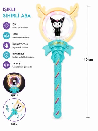 Işıklı ve Sesli Dönen Sihirli Asa – 40 cm Renkli LED Işıklı Oyuncak Asa