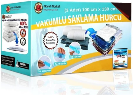 Beyyine Home Yüksek Kaliteli Vakumlu Hurc (XXXL)(3 ADET) 100 Cm X 130 Cm - Çevirmeli Kapak - Çift Kişilik Yorgan