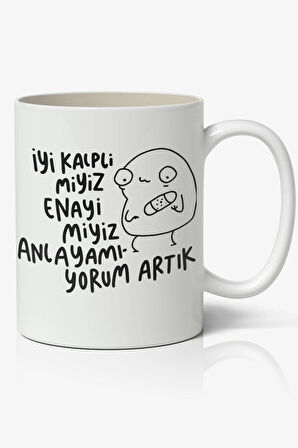 Enayi Miyiz Motto Temalı Beyaz Kupa Bardak Sevgiliye Arkadaşa Hediye