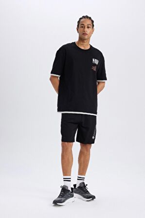 DeFactoFit NBA Brooklyn Nets Oversize Geniş Kalıp Bisiklet Yaka Sırt Baskılı Kısa Kollu Tişört D6562AX25SPBK81