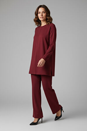 KADIN TUNİK ÖNÜ DİKİŞLİ ALTI BANTLI PANTOLONUN BELİ LASTİKLİ ÖNÜ DİKİŞLİ İKİLİ TAKIM