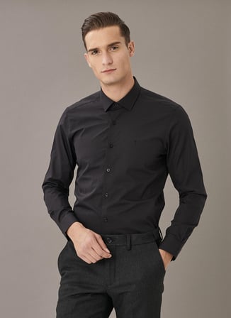 Altınyıldız Classics Slim Fit Klasik Gömlek Yaka Düz Siyah Erkek Gömlek 4A2000000001