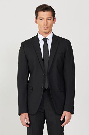 Erkek Siyah Slim Fit Dar Kesim Su Ve Leke Tutmayan Nano Takım Elbise