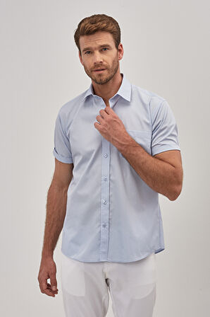 Comfort Fit Rahat Kesim Klasik Yaka Pamuklu Kısa Kollu Basic Gömlek