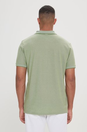 Çekmeyen Pamuklu Kumas Slim Fit Dar Kesim Yesil Kivrilmaz Polo Yaka Tisört