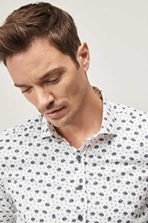 Tailored Slim Fit İtalyan Yaka Baskılı Gömlek