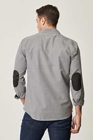 Erkek Beyaz-siyah Tailored Slim Fit Dar Kesim Düğmeli Yaka Kareli Gömlek