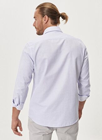 Erkek Beyaz-mavi Tailored Slim Fit Dar Kesim Italyan Yaka %100 Pamuk Baskılı Gömlek