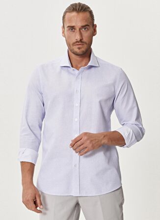 Erkek Beyaz-mavi Tailored Slim Fit Dar Kesim Italyan Yaka %100 Pamuk Baskılı Gömlek