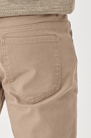 Erkek Bej Slim Fit Dar Kesim Pamuklu Esnek Chino Pantolon