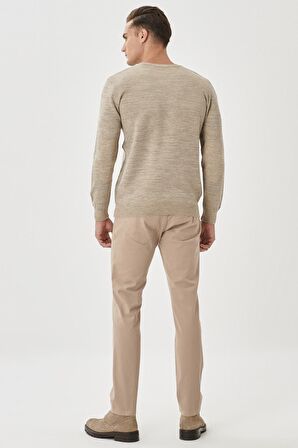 Erkek Bej Slim Fit Dar Kesim Pamuklu Esnek Chino Pantolon