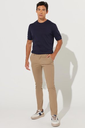 Erkek Camel Kanvas Slim Fit Dar Kesim Yan Cep Esnek Chino Pantolon
