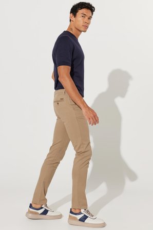 Erkek Camel Kanvas Slim Fit Dar Kesim Yan Cep Esnek Chino Pantolon
