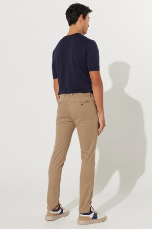 Erkek Camel Kanvas Slim Fit Dar Kesim Yan Cep Esnek Chino Pantolon