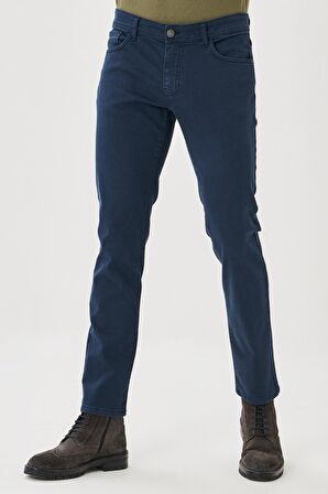 Erkek Lacivert 360 Derece Her Yöne Esneyen Slim Fit Dar Kesim Pamuklu Rahat Pantolon