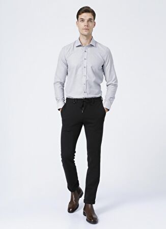 Erkek Beyaz-siyah Slim Fit Dar Kesim Klasik Yaka Armürlü Beyaz-siyah Gömlek