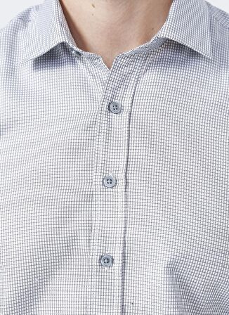 Erkek Beyaz-siyah Slim Fit Dar Kesim Klasik Yaka Armürlü Beyaz-siyah Gömlek