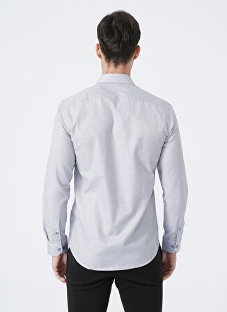 Erkek Beyaz-siyah Slim Fit Dar Kesim Klasik Yaka Armürlü Beyaz-siyah Gömlek