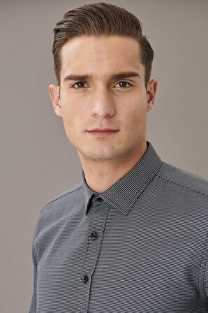 Erkek Gri Slim Fit Dar Kesim Klasik Yaka Armürlü Gömlek