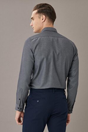Erkek Gri Slim Fit Dar Kesim Klasik Yaka Armürlü Gömlek