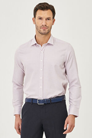 Slim Fit Dar Kesim Klasik Yaka Armürlü Gömlek