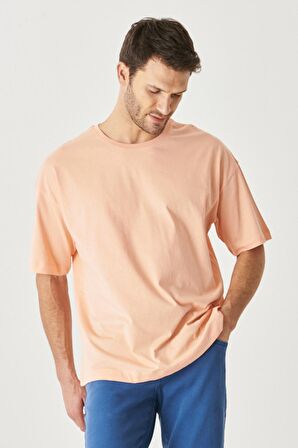 Erkek Gül Kurusu Oversize Bol Kesim Bisiklet Yaka %100 Pamuk Tişört