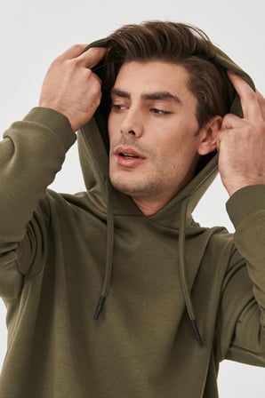 Erkek Haki Standart Fit Normal Kesim Kapüşonlu Sweatshirt
