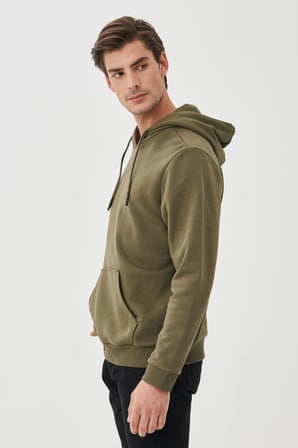 Erkek Haki Standart Fit Normal Kesim Kapüşonlu Sweatshirt