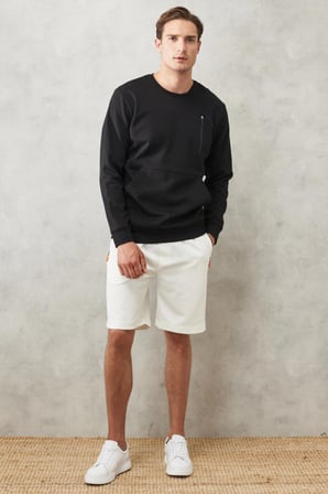 Erkek Siyah Standart Fit Bisiklet Yaka Fermuar Detaylı Cepli Sweatshirt