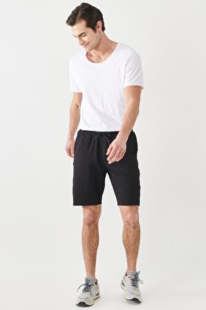 Erkek Siyah Standart Fit Normal Kesim Casual Örme Şort