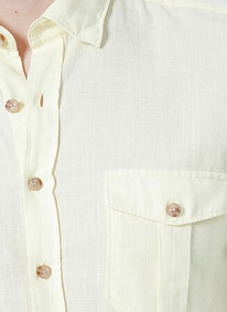 Erkek Sarı Slim Fit Dar Kesim Düğmeli Yaka %100 Pamuk Flamlı Gömlek
