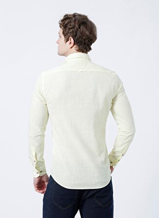 Erkek Sarı Slim Fit Dar Kesim Düğmeli Yaka %100 Pamuk Flamlı Gömlek
