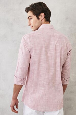 Erkek Bordo Slim Fit Dar Kesim %100 Pamuk Klasik Yaka Çizgili Gömlek