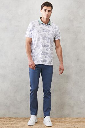 Erkek Petrol Slim Fit Dar Kesim Armürlü 5 Cepli Casual Esnek Pantolon