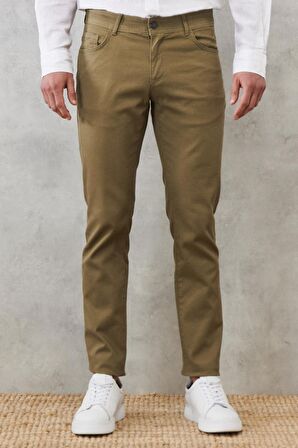 Erkek Yeşil Slim Fit Dar Kesim Armürlü 5 Cepli Casual Esnek Pantolon