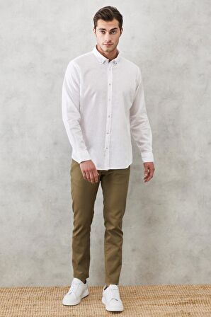 Erkek Yeşil Slim Fit Dar Kesim Armürlü 5 Cepli Casual Esnek Pantolon