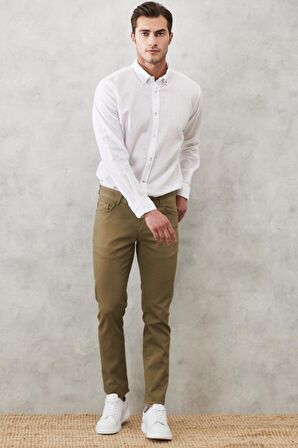 Erkek Yeşil Slim Fit Dar Kesim Armürlü 5 Cepli Casual Esnek Pantolon