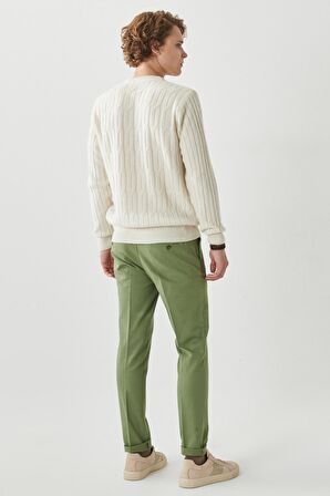 Erkek Yeşil Slim Fit Dar Kesim Armürlü Yan Cep Casual Pantolon