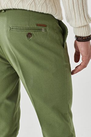 Erkek Yeşil Slim Fit Dar Kesim Armürlü Yan Cep Casual Pantolon