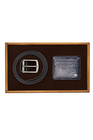 Erkek Lacivert Kemer - Kartlık Aksesuar Set